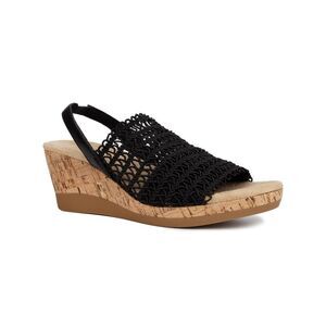 KAREN SCOTT Womens Black Look Wedge Macram� Meriamm Almond Slingback Sal 10 M